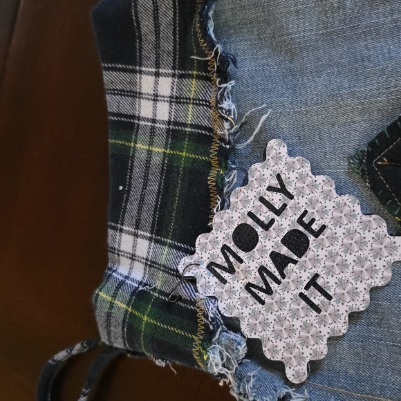 Upcycled Molly Made It Design Stocking Hand Crafted Tree Plaid & Blue Jean - Picture 7 of 8